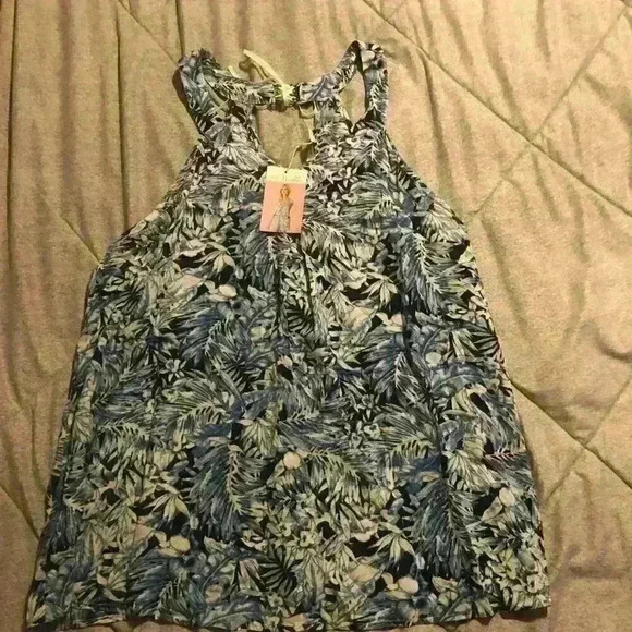 NWT Simply Noelle Blue Tropical Tie Back Tank‎ XXL Lightweight 2XL - Picture 1 of 7